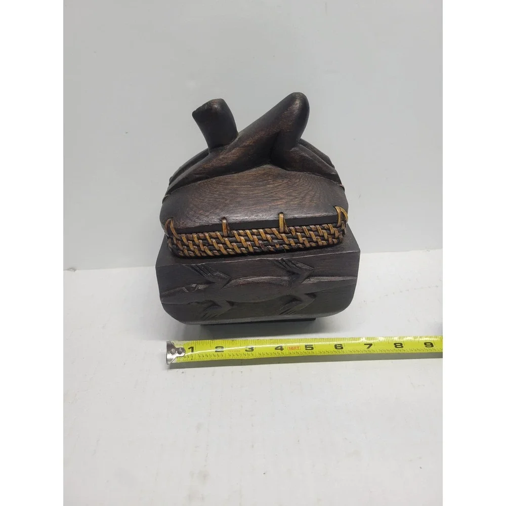 Hand Carved fertility Wood Trinket‎ Box herbal storage Folk Art Tribal Decor